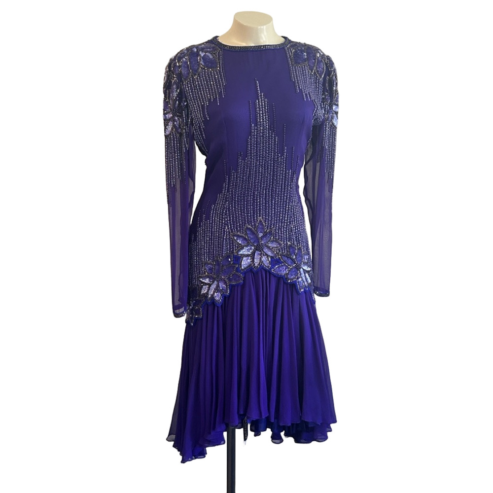 Unbranded Purple Sequin Embellished Asymmetrical silk Gown Sz 8 - Picture 1 of 13